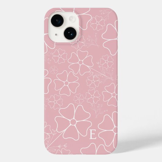 Coque Pour iPhone 14 Coque iphone de dessin en ligne blanche et rose (Verso)
