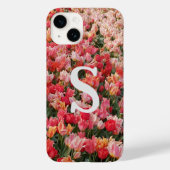 Coque Pour iPhone 14 Coque iphone de fleurs de tulipe rose monogramme (Verso)