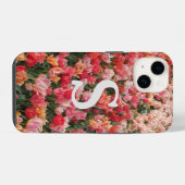 Coque Pour iPhone 14 Coque iphone de fleurs de tulipe rose monogramme (Verso Horizontal)