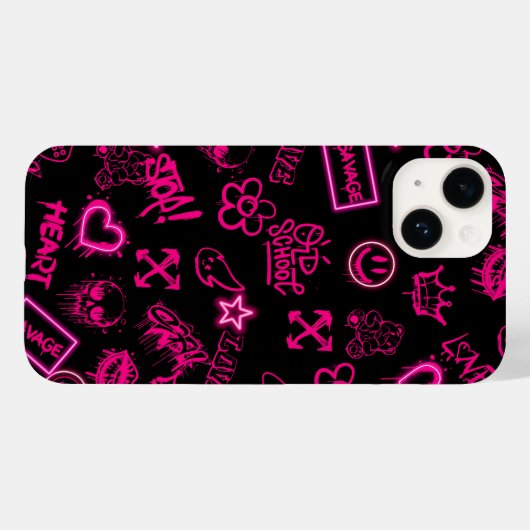 Coque Pour iPhone 14 Coque iphone de graffiti rose Neon (Verso (horizontal))