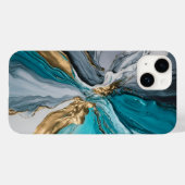 Coque Pour iPhone 14 Coque iphone en marbre bleu or moderne (Verso (horizontal))
