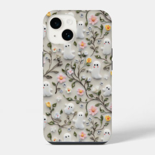 Coque Pour iPhone 14 Coquet Étui de Téléphone Fleur et Fantôme 3D