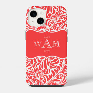 Coque Pour iPhone 14 Coral Damask Monogrammes Personnalisés Étui à Mate