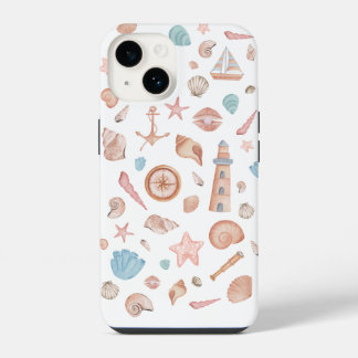 Coque Pour iPhone 14 Costal Boho Sea Shell Watercolor Coque iphone