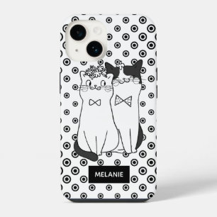Coque Pour iPhone 14 Couple de chats mignons points noirs et blancs Per