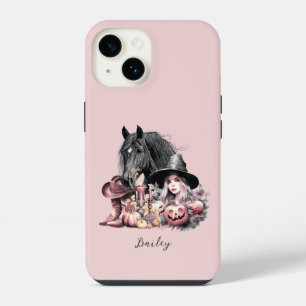Coque Pour iPhone 14 Cowgirl Halloween cheval rose noir féminin