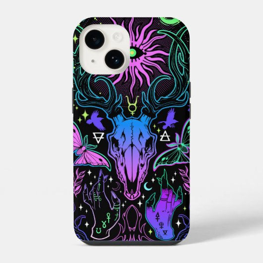 Coque Pour iPhone 14 Crâne de Cerf Psychédélique (Verso)