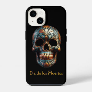 Coque Pour iPhone 14 Crâne de Día de los Muertos or Turquoise et Or per