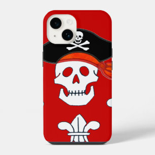 COQUE POUR iPhone 14 CRÂNE JOLLY ROGER, CHAPEAU DE PIRATE ET TROIS LILA