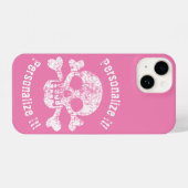 Coque Pour iPhone 14 Crâne rose usé et os croisés (Verso Horizontal)
