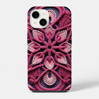 Coque Pour iPhone 14 Crochet Carré rose blanc rouge coloré Granny