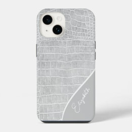 Coque Pour iPhone 14 Crocodile Pearl Grey Personnalisé