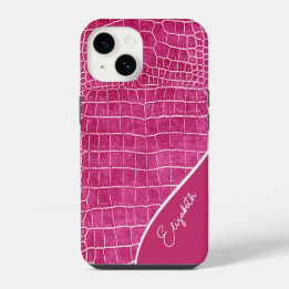 Coque Pour iPhone 14 Crocodile rose chaud Personnalisé