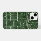 Coque Pour iPhone 14 Crocodile vert Faux en cuir (Verso Horizontal)
