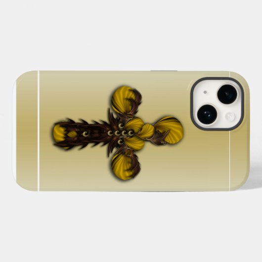 Coque Pour iPhone 14 "Cross Feuille Abstraction", iPhone 14 Coque (Verso (horizontal))