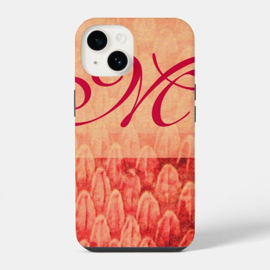 Coque Pour iPhone 14 CROTALUS MONOGRAM rouge rose fuchsia (Verso)