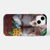 Coque Pour iPhone 14 Cuisinement Cute Kittens dans un panier à fleurs (Verso Horizontal)