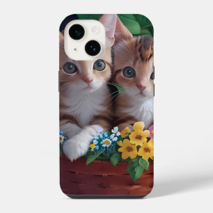 Coque Pour iPhone 14 Cuisinement Cute Kittens dans un panier à fleurs