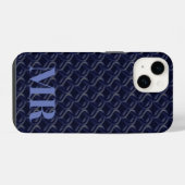 Coque Pour iPhone 14 Custom Initial Large Modern Blue Lattice Rubber (Verso Horizontal)