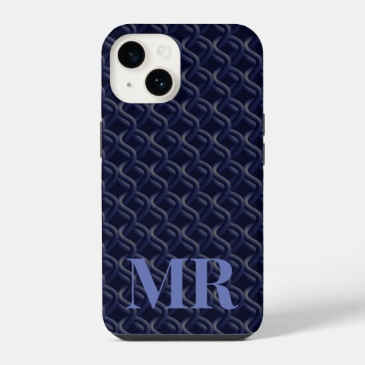 Coque Pour iPhone 14 Custom Initial Large Modern Blue Lattice Rubber (Verso)