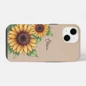 Coque Pour iPhone 14 Custom Name Watercolor Sunflower Rustic (Verso Horizontal)