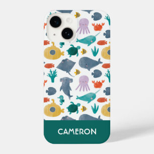 Coque Pour iPhone 14 Cute Aquarelle Océan Animaux Motif