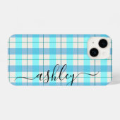 Coque Pour iPhone 14 Cute Bleu Buffalo Plaid (Verso Horizontal)