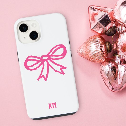 Coque Pour iPhone 14 Cute Cottage Ruban Monogram Cravate Bow Simple fil