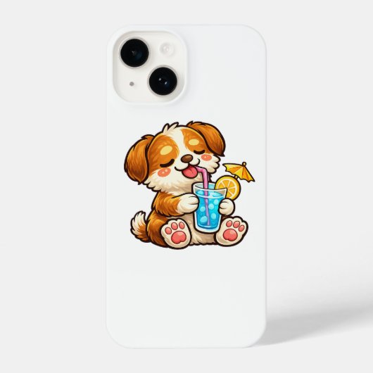 Coque Pour iPhone 14 Cute Dog Summer Drink (Verso)