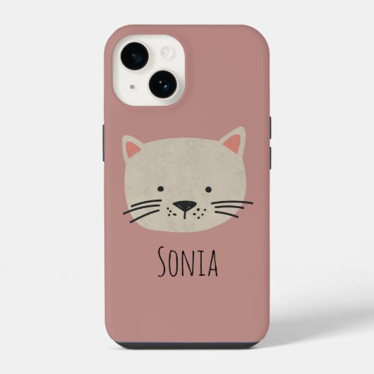 Coque Pour iPhone 14 Cute face de chat Whimsical (Verso)