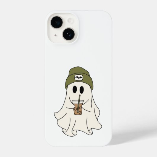 Coque Pour iPhone 14 Cute Ghost with Beanie & Drink – Halloween Case (Verso)