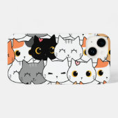 Coque Pour iPhone 14 Cute Kawaii Cat Faces Pattern  (Verso Horizontal)