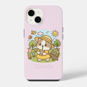 Coque Pour iPhone 14 Cute Kawaii Chat Bubble Thé Enfants Filles Enfants