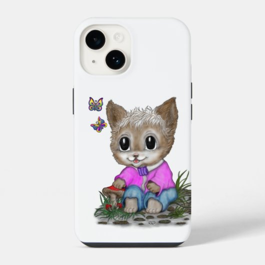 Coque Pour iPhone 14 Cute Kitty Chat et Papillon (Verso)