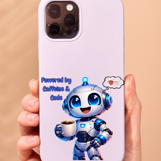 Coque Pour iPhone 14 Cute Robot Powered by Caffeine & Code