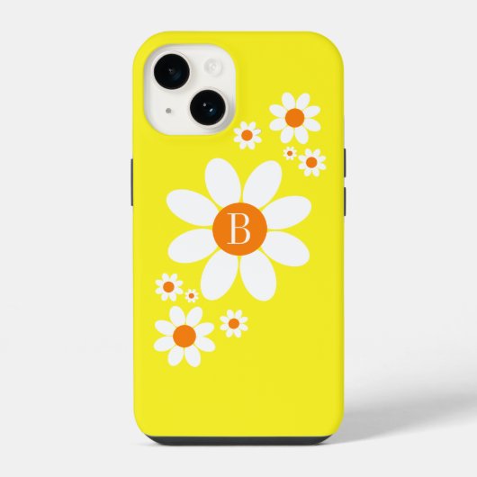 Coque Pour iPhone 14 Cute Simple Floral Design Simple Initial Jaune (Verso)
