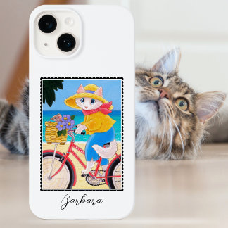 Coque Pour iPhone 14 Cute White Chat Souris Meilleurs Amis Nom du vélo