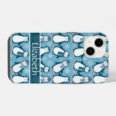 Coque Pour iPhone 14 Cute Winter Penguins Design Ajouter un nom (Verso Horizontal)