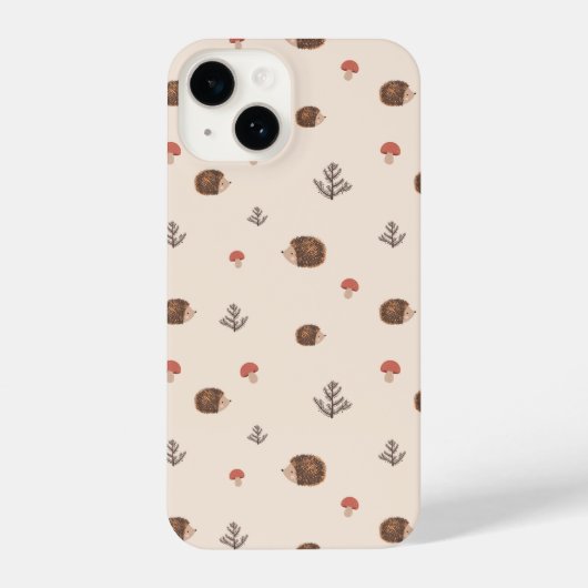 Coque Pour iPhone 14 Cute Woodland Hérisson et Motif de champignons (Verso)