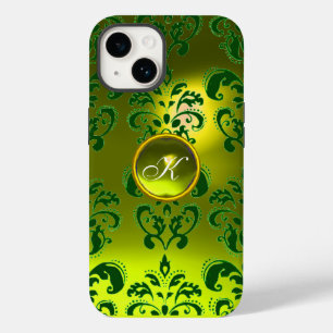 Coque Pour iPhone 14 DAMASK GEM MONOGRAM jaune vert