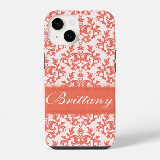 Coque Pour iPhone 14 Damask orange emberglow nom iphone (Verso)