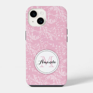 Coque Pour iPhone 14 Damassé de fleurs sauvages rose blanc noir