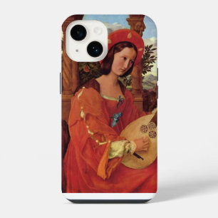 Coque Pour iPhone 14 Dame de la Renaissance en rouge jouant à la lite