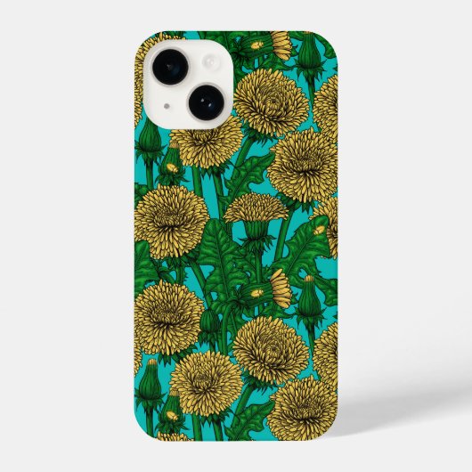 Coque Pour iPhone 14 Dandelions sur turquoise (Verso)
