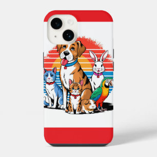 Coque Pour iPhone 14 Dessin Animé de Rassemblement d'Animaux de Compagn