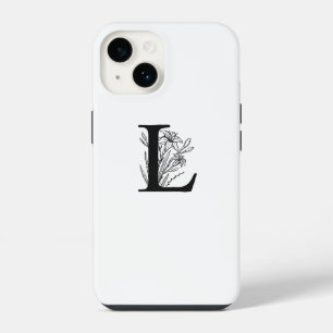 COQUE POUR iPhone 14 DESSIN DE LETTRE L MONOGRAMME FLEURIE BLANC ÉLÉGAN