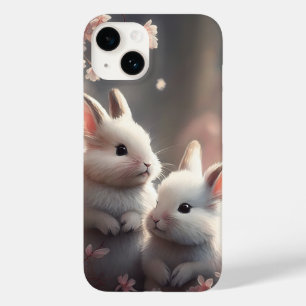 Coque Pour iPhone 14 Deux lapins mignons avec sakura iPhone 14 coque
