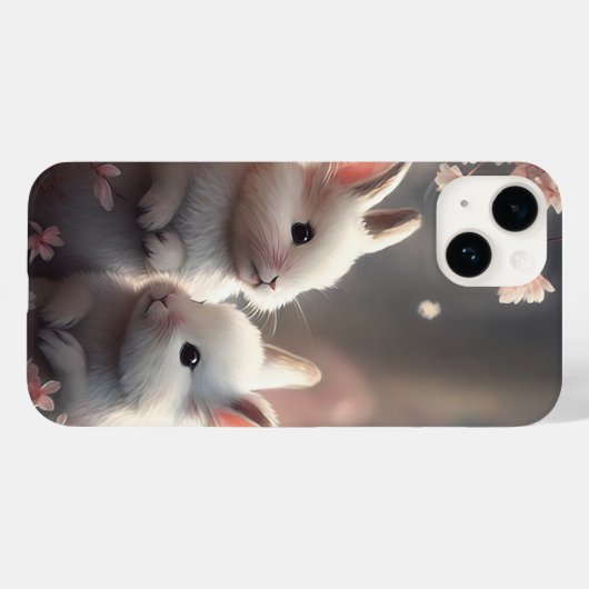 Coque Pour iPhone 14 Deux lapins mignons avec sakura iPhone 14 coque (Verso (horizontal))