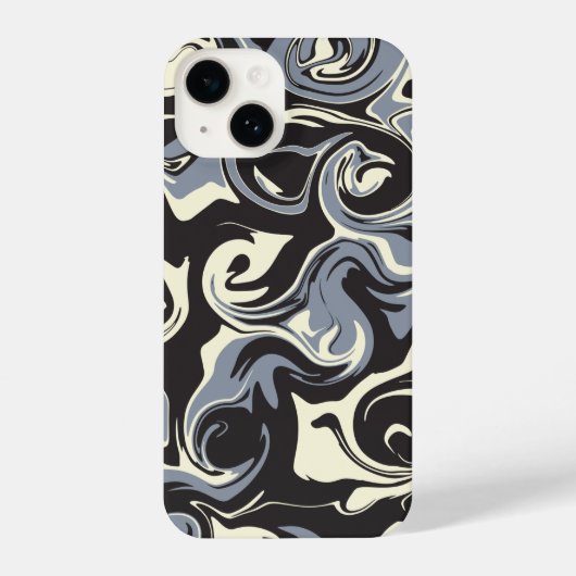 Coque Pour iPhone 14 Déversement - Noir, Gris et Crème (Verso)
