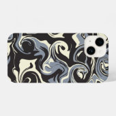 Coque Pour iPhone 14 Déversement - Noir, Gris et Crème (Verso Horizontal)